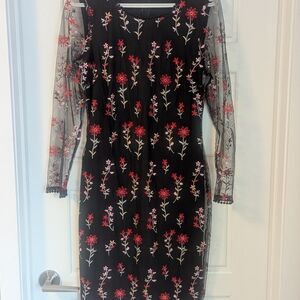 Floral Embroidered Black Dress